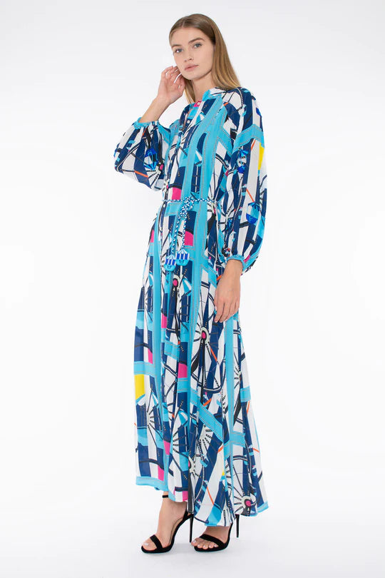 Taj Nea Maxi Abstract Print Blue Dress