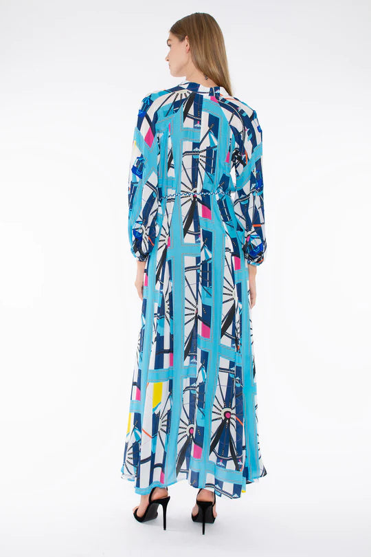 Taj Nea Maxi Abstract Print Blue Dress